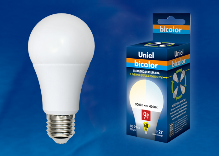 LED-A60-9W/WW+NW/E27/FR PLB01WH Лампа светодиодная. Форма «А», матовая. Серия Bicolor. Теплый белый